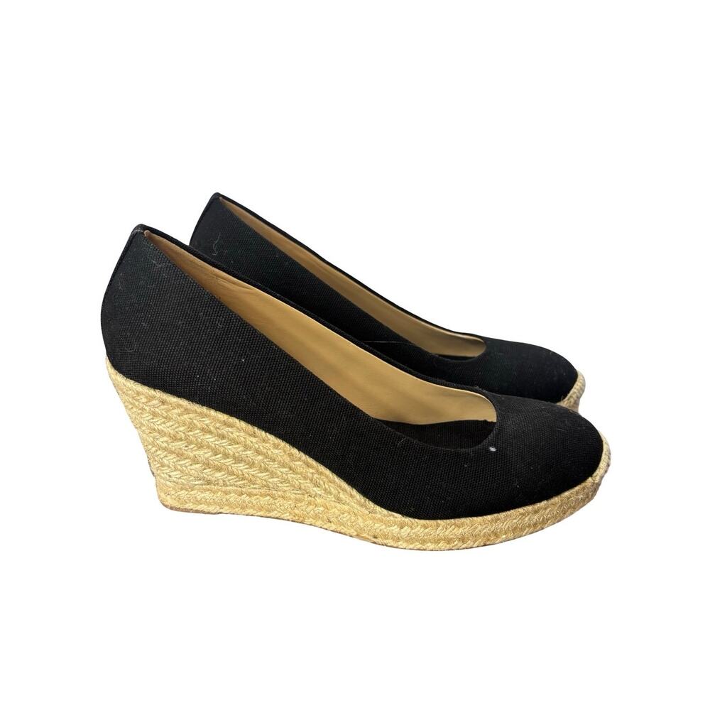 J.Crew Seville Black Canvas Espadrille Wedge Pumps Size 7.5